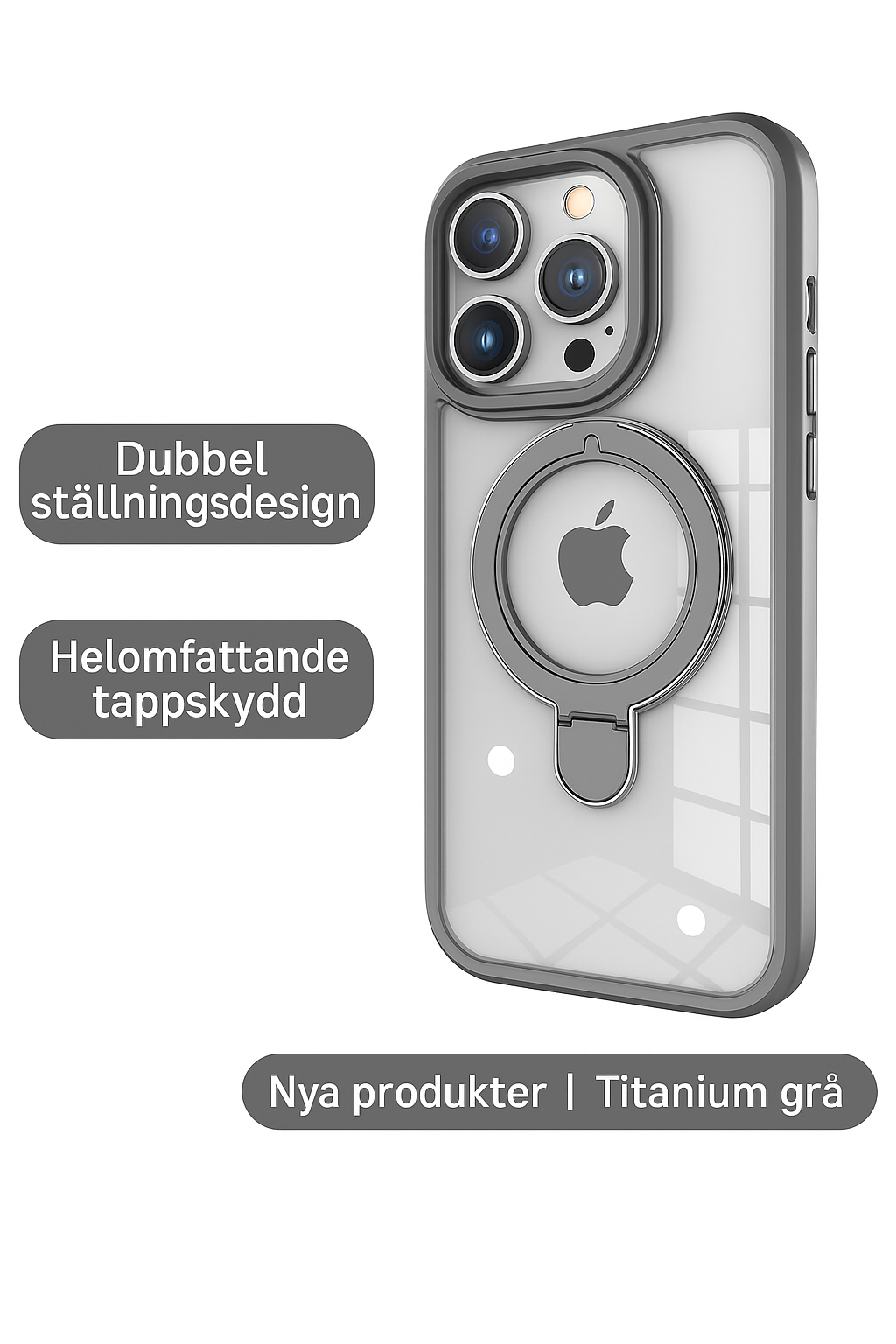 systerklara – Magnetiskt genomskinligt skal med dubbla ställ för iPhone 17/16/15/14-serien