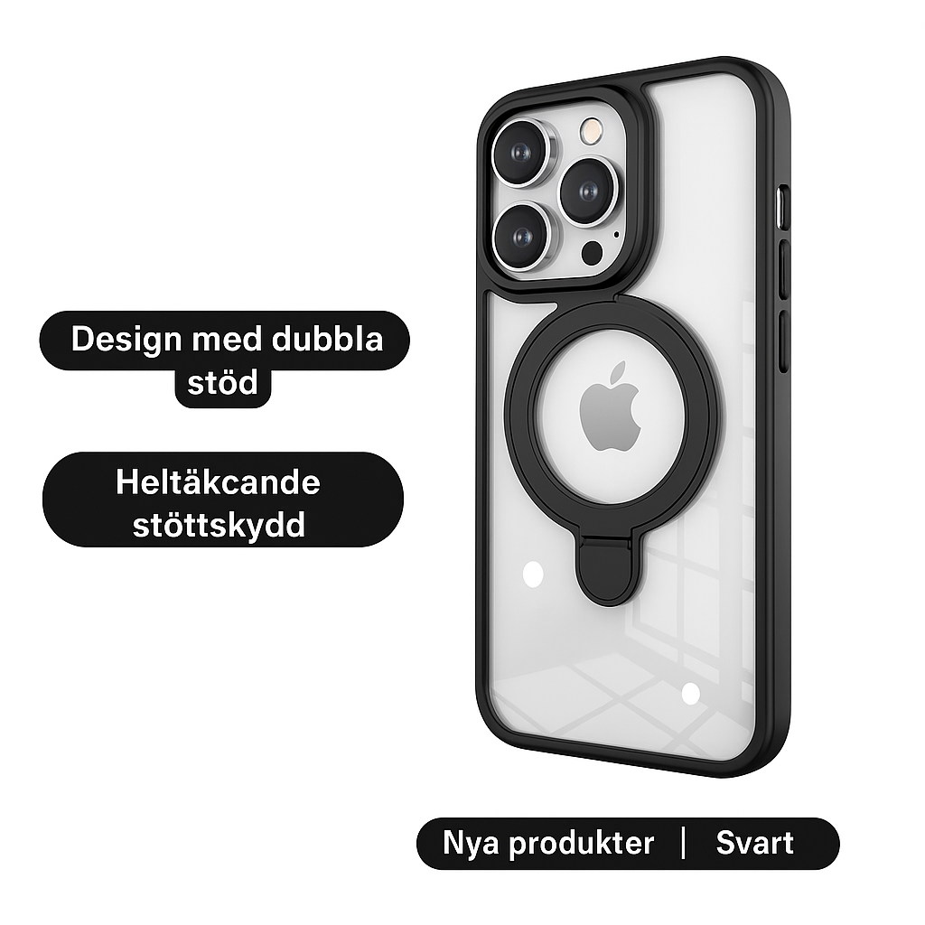 systerklara – Magnetiskt genomskinligt skal med dubbla ställ för iPhone 17/16/15/14-serien