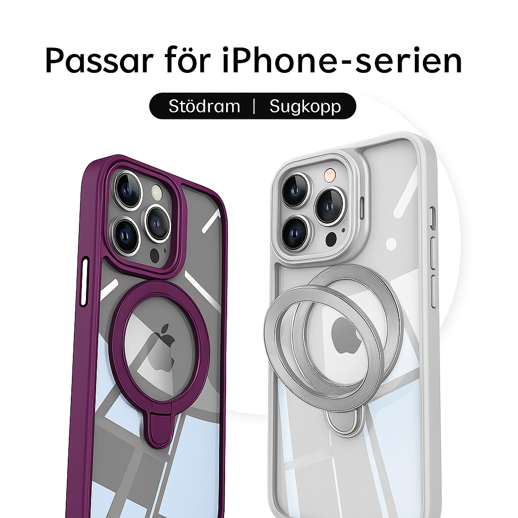 systerklara – Magnetiskt genomskinligt skal med dubbla ställ för iPhone 17/16/15/14-serien