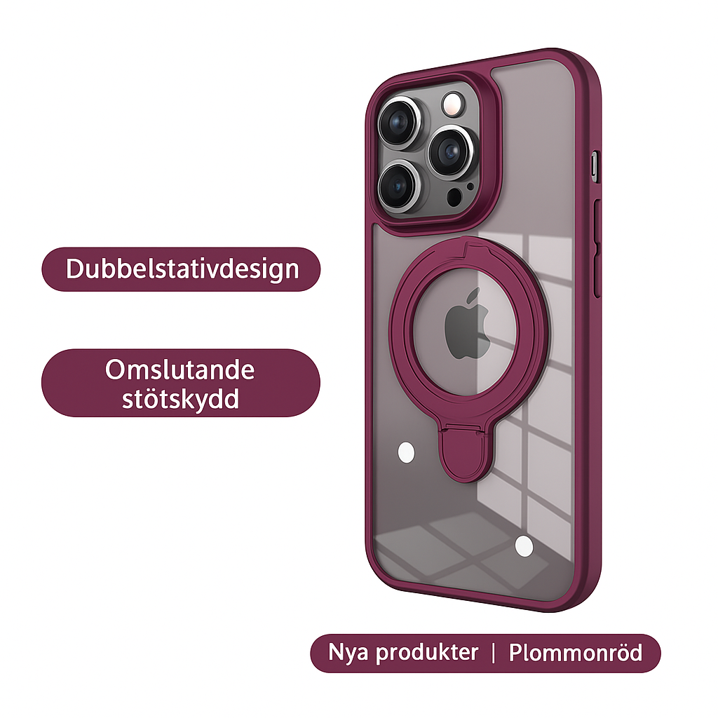 systerklara – Magnetiskt genomskinligt skal med dubbla ställ för iPhone 17/16/15/14-serien