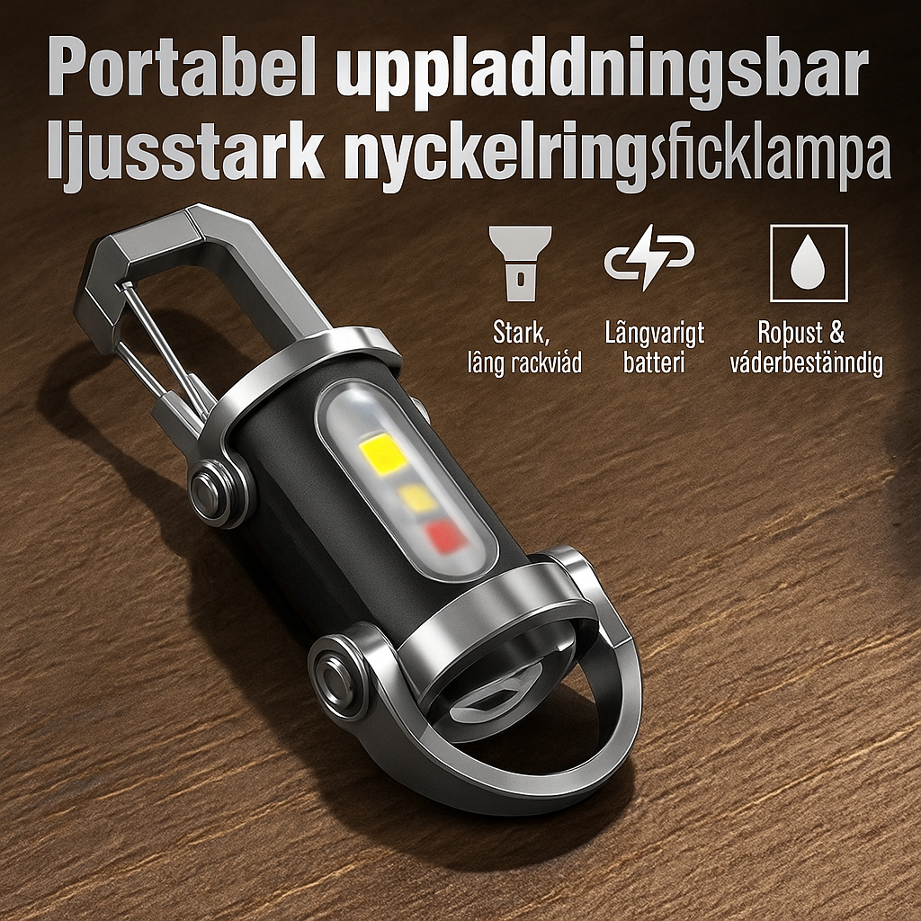 Portabel, uppladdningsbar och ljusstark nyckelringsficklampa