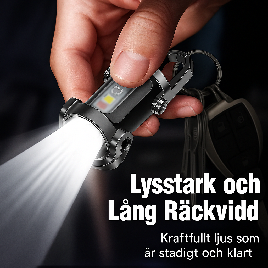 Portabel, uppladdningsbar och ljusstark nyckelringsficklampa