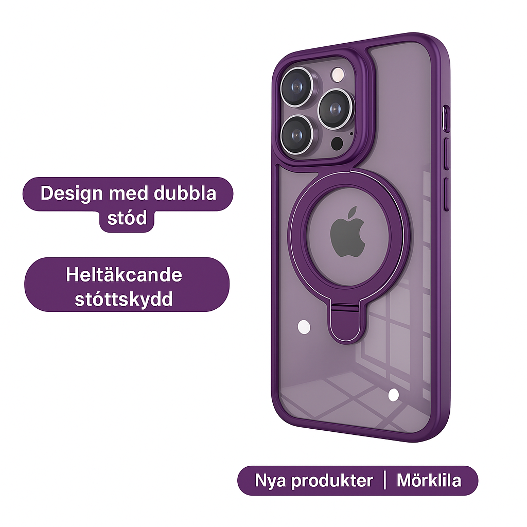 systerklara – Magnetiskt genomskinligt skal med dubbla ställ för iPhone 17/16/15/14-serien