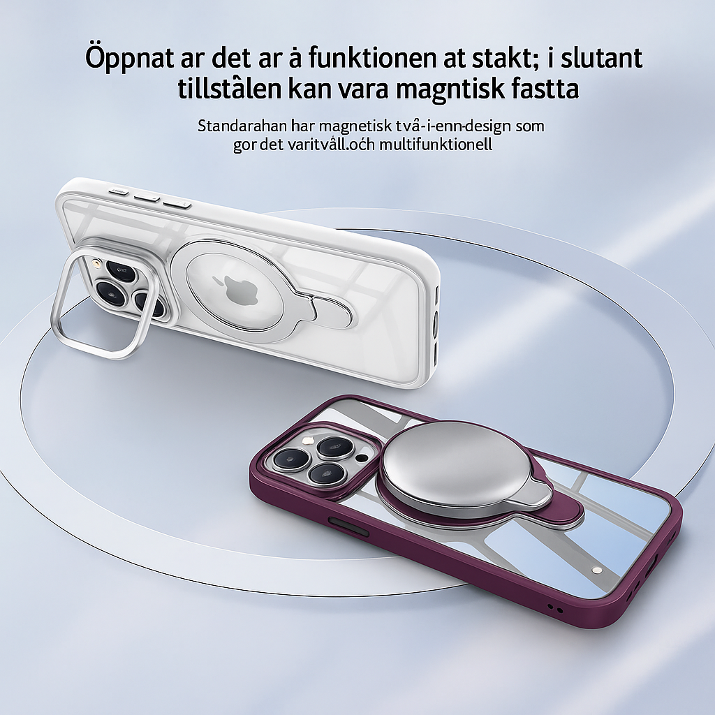 systerklara – Magnetiskt genomskinligt skal med dubbla ställ för iPhone 17/16/15/14-serien