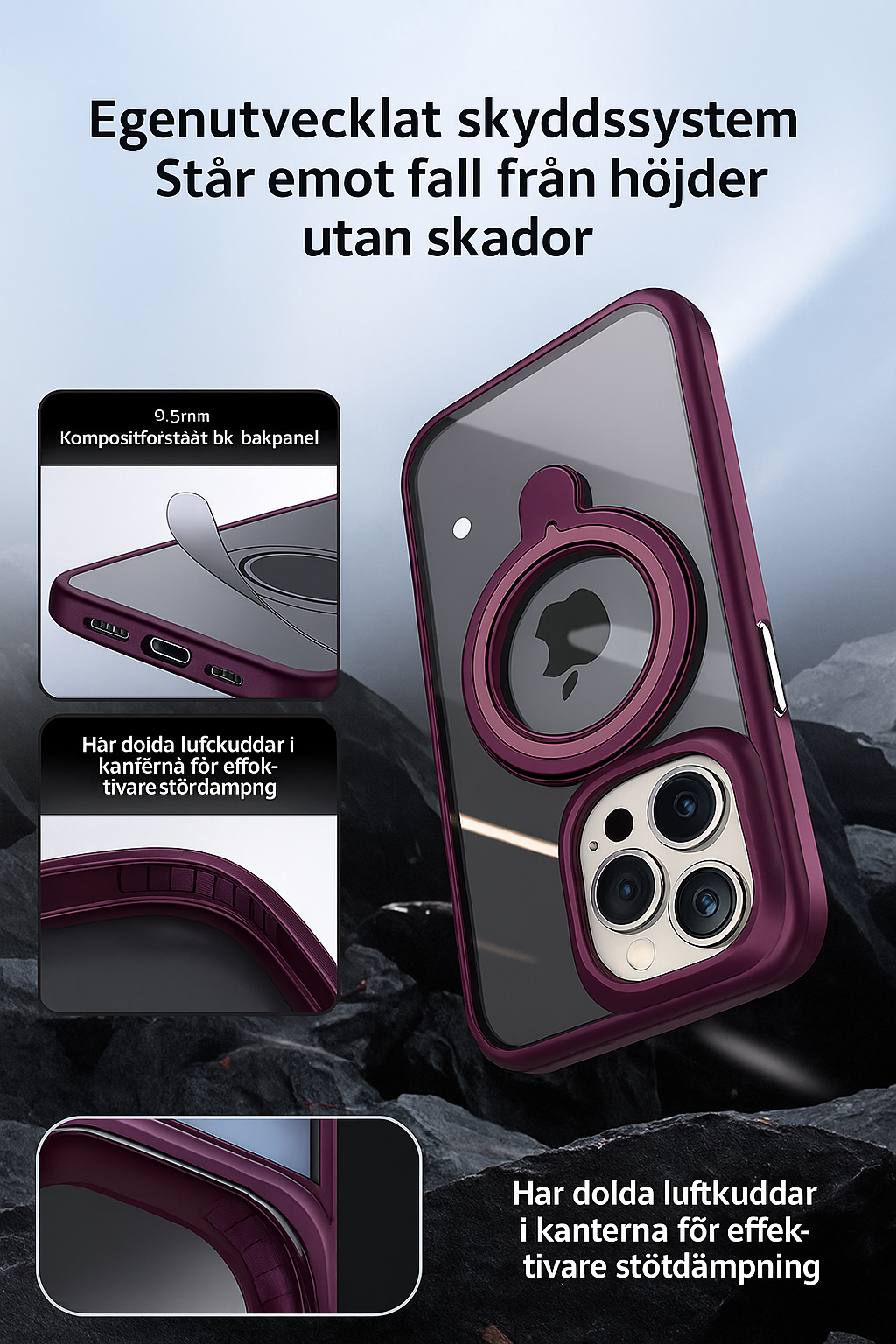 systerklara – Magnetiskt genomskinligt skal med dubbla ställ för iPhone 17/16/15/14-serien